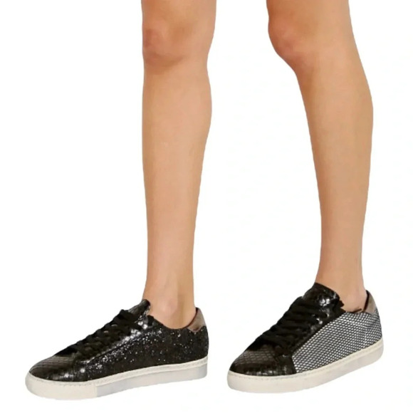 STEVE MADDEN Peyton Glitter and Snakeskin Sneaker Black 7.5 WORN ONCE - Picture 10 of 10